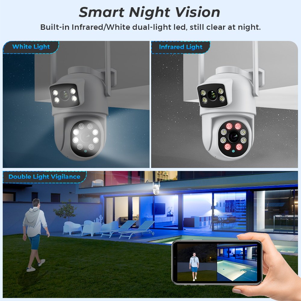 Outdoor Wireless Security Camera WiFi 6MP Dual Screen Dual Lens Night Vision AI 360 Degree Motion Tracking Security CCTV Camera