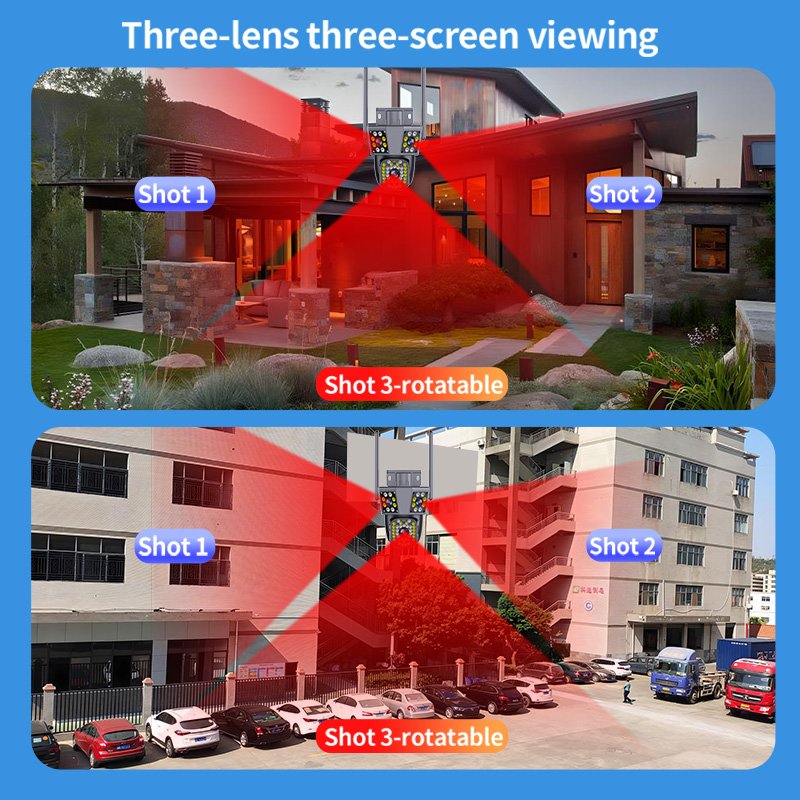 Wistino 12MP Three Camera Three Screen External Wifi Camera WiFi Color Night Vision Motion Detection PTZ Security Camera