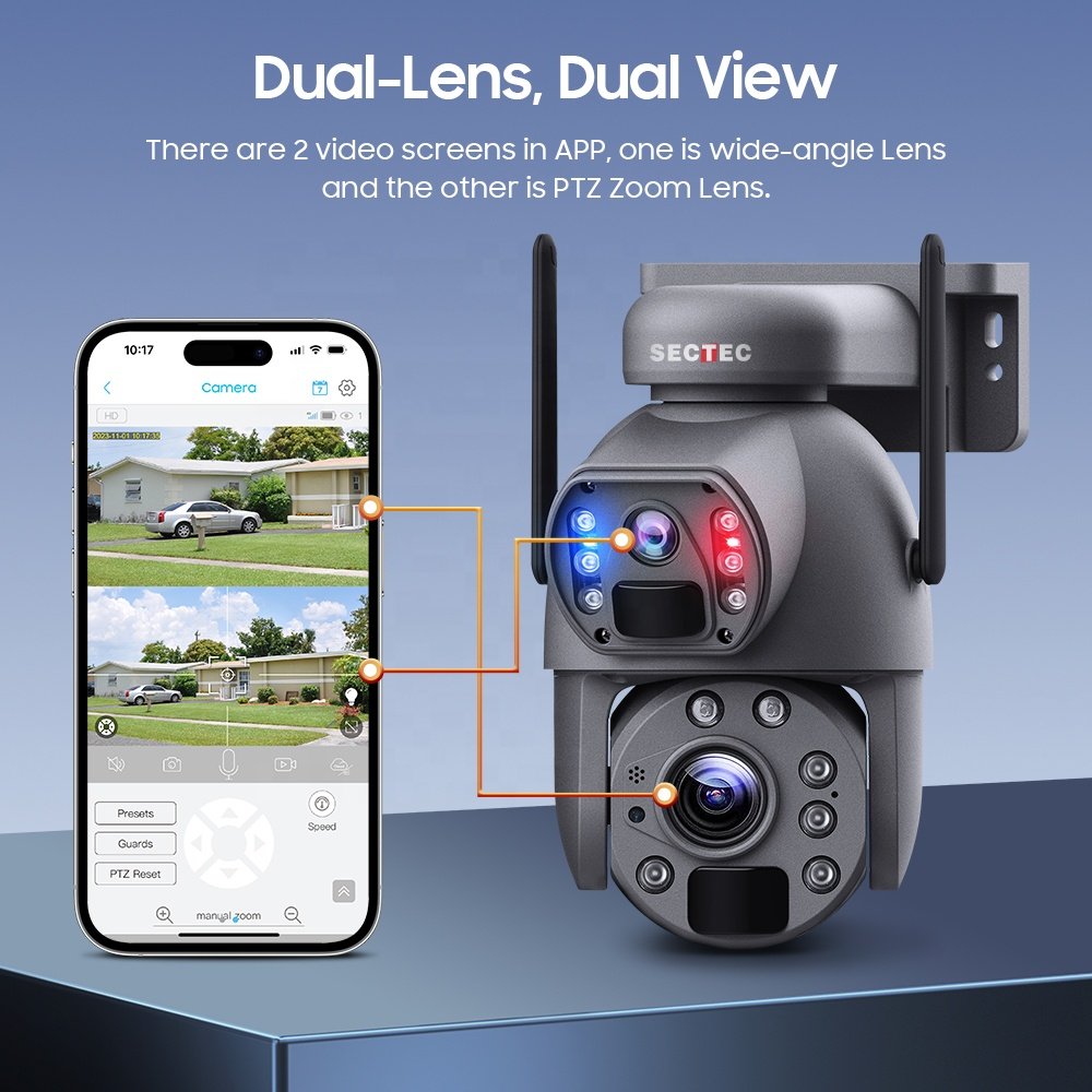 2024 Panorama IP CCTV 6MP 4G SIM Card Solar Camera 20X Zoom Dual Lens Network Solar Battery Camera