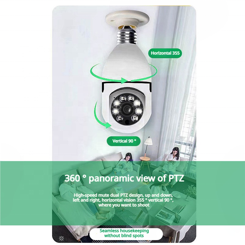 2K Wireless Human Tracking Two-way Voice PTZ Camera CCTV Cloud Storage 360 Degree Light Bulb Surveillance Camera With Chip