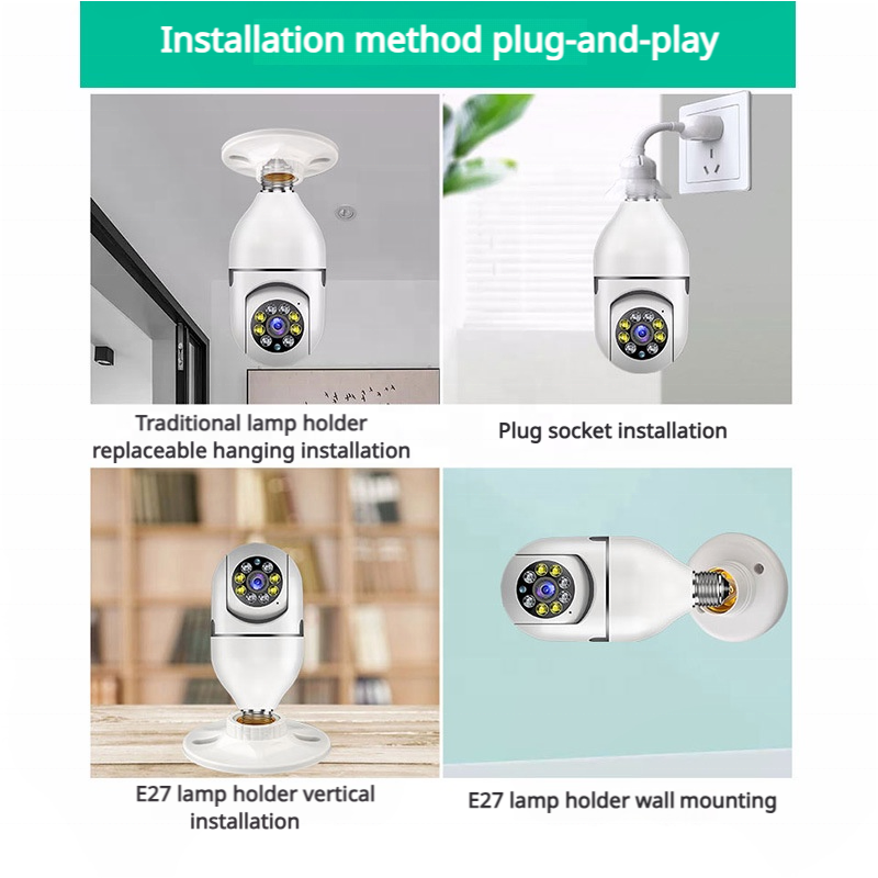 2K Wireless Human Tracking Two-way Voice PTZ Camera CCTV Cloud Storage 360 Degree Light Bulb Surveillance Camera With Chip
