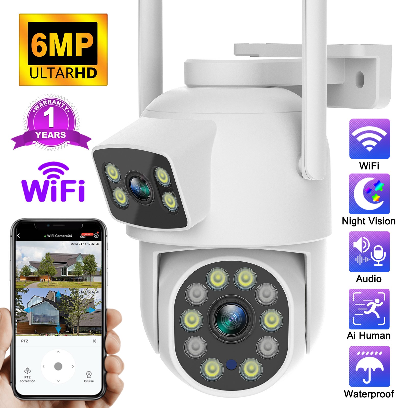 O-KAM Pro 6MP Outdoor Dual Lens Wireless PTZ CCTV security cameras Network Tracking 6MP 4K Dual Lens Mini wifi security camera