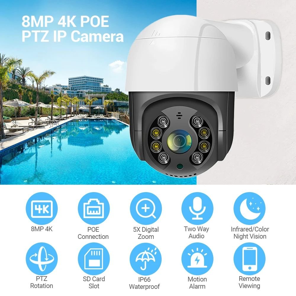 iCSee 8MP 4MP Outdoor POE camera IP ptz Security camera ptz fullcolor Dual Light Source Two-way Audio 4k POE PTZ Network camera