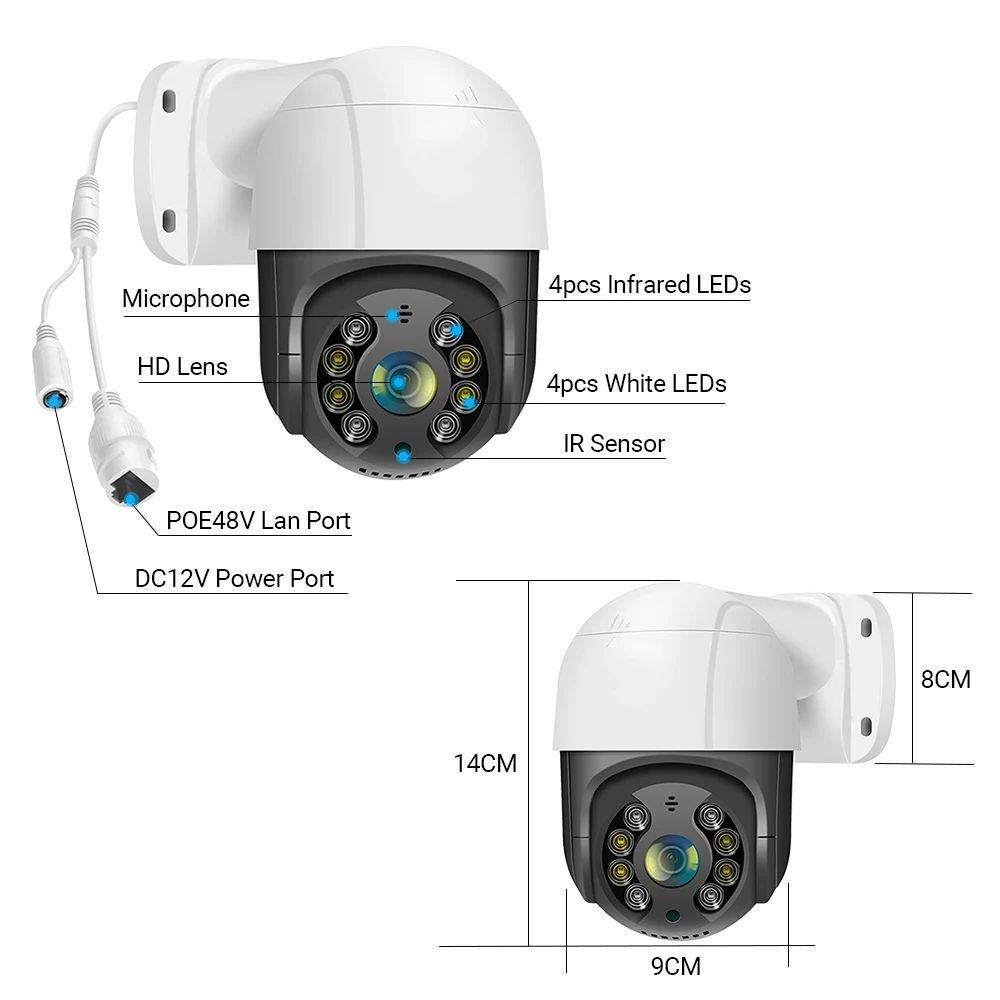 iCSee 8MP 4MP Outdoor POE camera IP ptz Security camera ptz fullcolor Dual Light Source Two-way Audio 4k POE PTZ Network camera