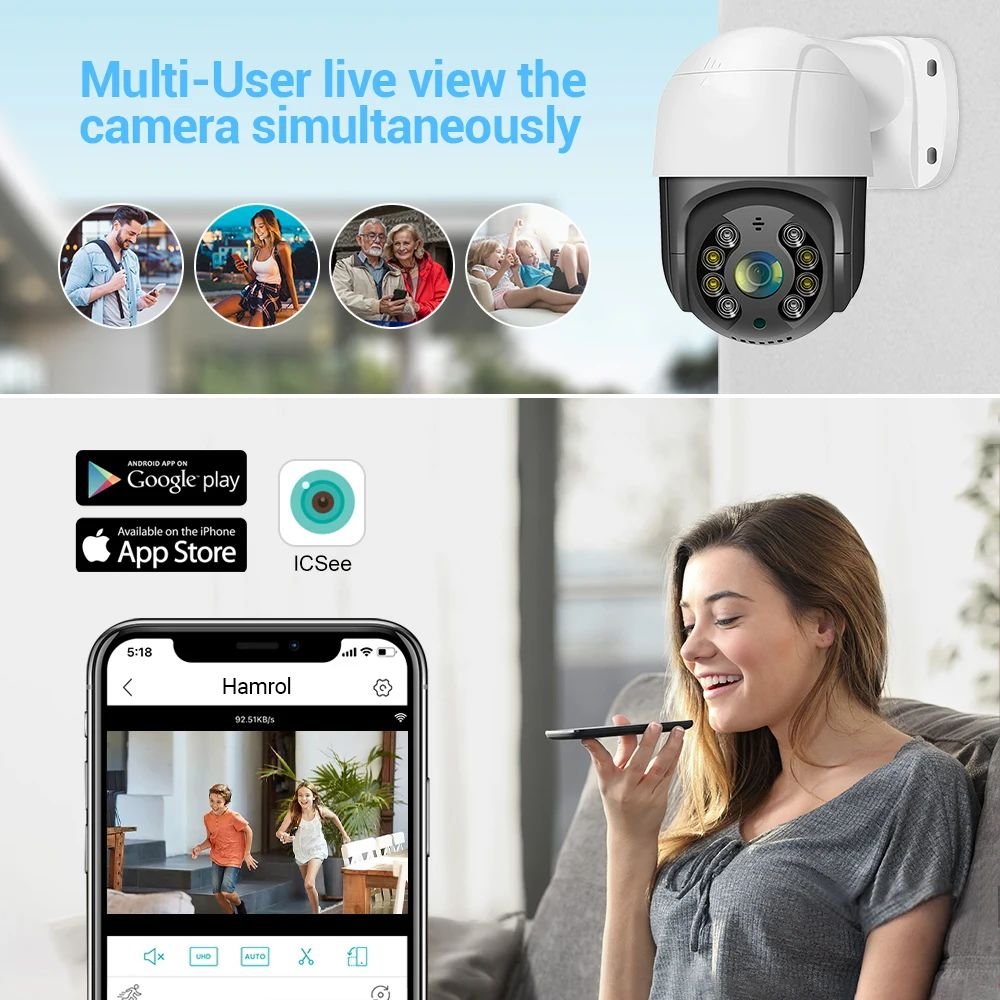 iCSee 8MP 4MP Outdoor POE camera IP ptz Security camera ptz fullcolor Dual Light Source Two-way Audio 4k POE PTZ Network camera