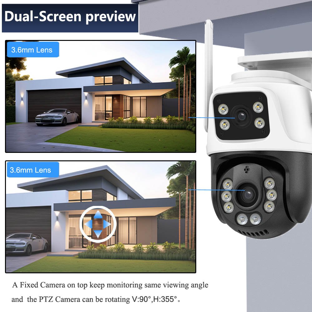 Hot Surveillance Cctv Analog Security Camera System exterior Dual Lens PTZ Network Camera Wifi camera de surveillance sans fil