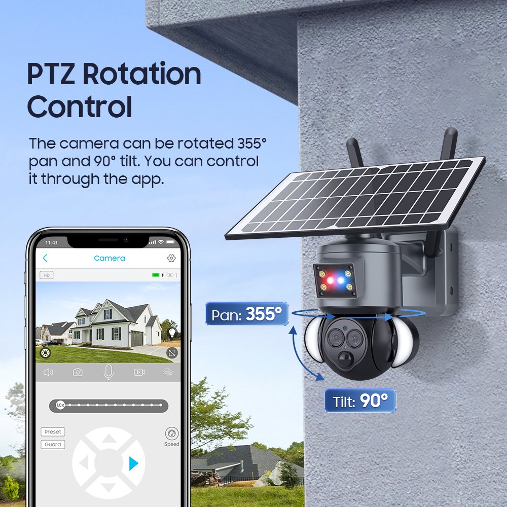 6mp Dual Lens 9W Solar Panel 20X Optical Zoom Ubox App Dual PIR AI Humanoid Detection 4G Security Solar Powered Camera