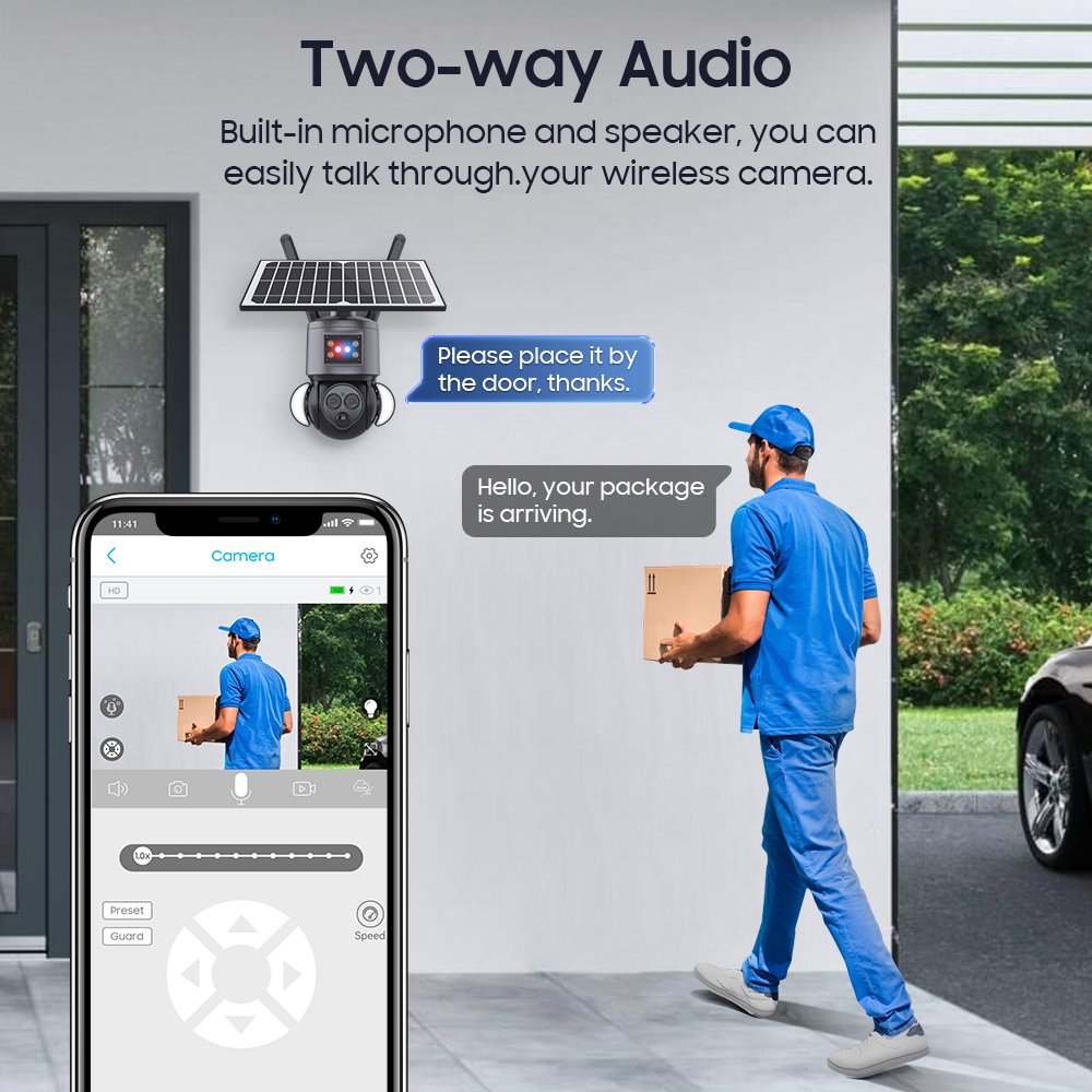 6mp Dual Lens 9W Solar Panel 20X Optical Zoom Ubox App Dual PIR AI Humanoid Detection 4G Security Solar Powered Camera
