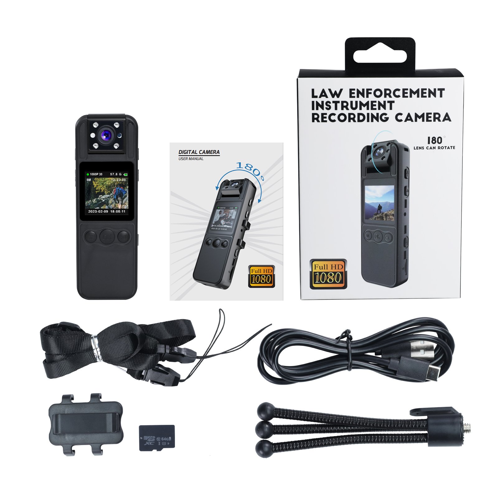 Digital Video Recorder Mini Camera 1080P Body Worn Camcorder Audio Night Vision Motion Detection (OEM Packaging Available)