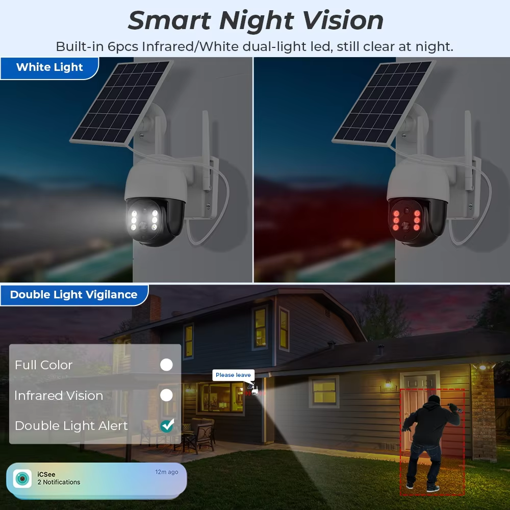 iCsee Solar Camera Outdoor Pir Human Detection Sim Card Solar Street Light With Cctv Camera 4G Network Camera With Memory Card