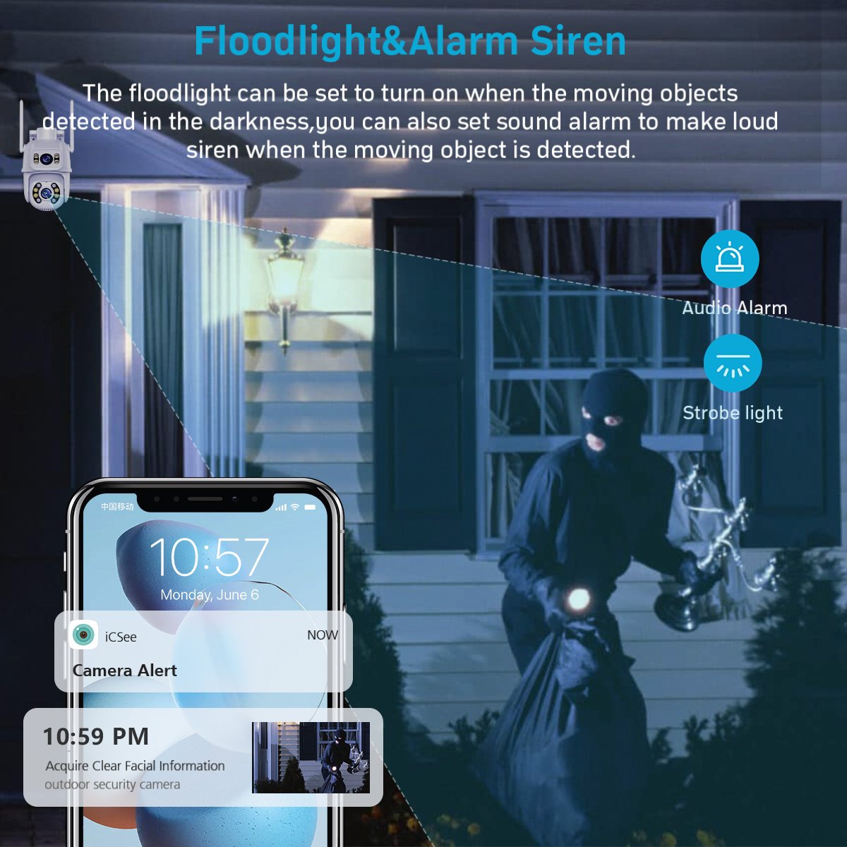 Icsee Wifi Camera 6MP Dual Lens ptz WIFI Camera Outdoor Human Auto Tracking Wireless Security WIFI Camera Night Vision