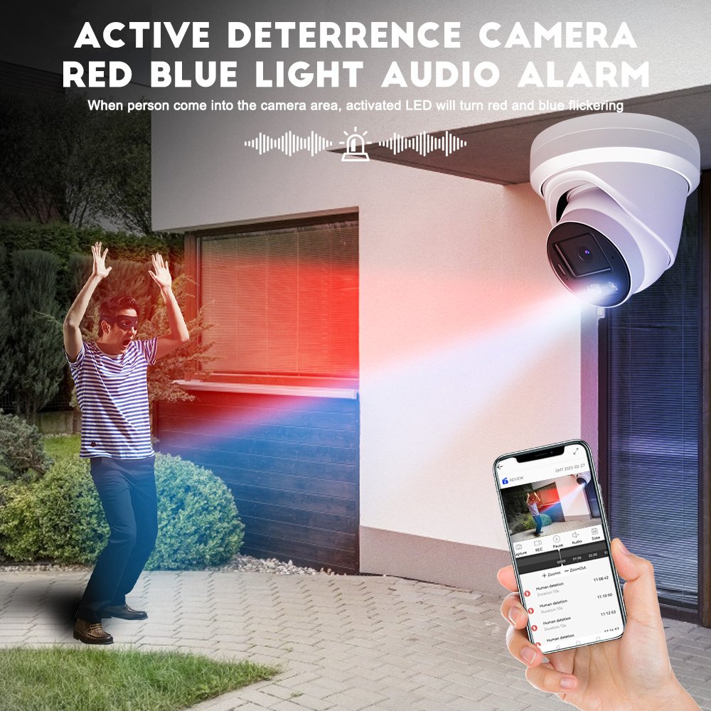 8MP 5X Zoom IP Camera Full Color Active Deterrence Night Vision Red Blue Light Waterproof Security Network Camera 4K Outdoor