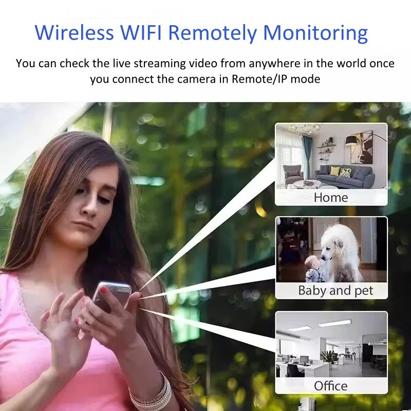 Factory price HD wirelsee remote monitor wide angle motion detection night vision real time viewing wifi mini camera