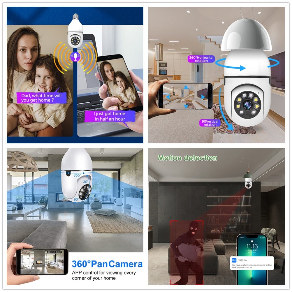 Factory Sale Night Vision New HD 360 Wifi 1080P CCTV Camera Light Bulb Security Surveillance Wifi IP PTZ Camera