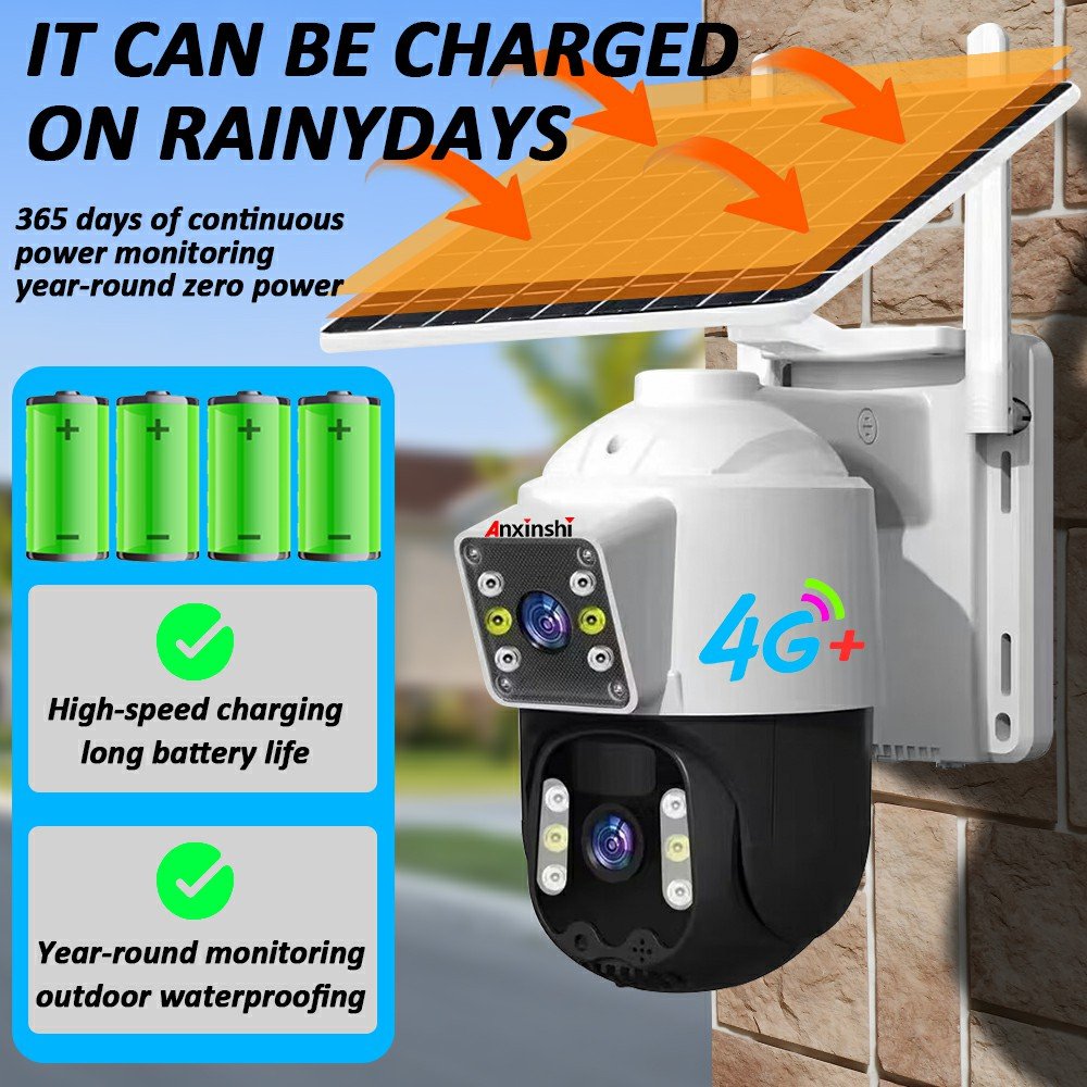 Anxinshi Factory V380PRO 4G Dual lens Motion Detect Auto Tracking Solar PTZ Sim Card 10000mah Low-Power Battery Network Camera