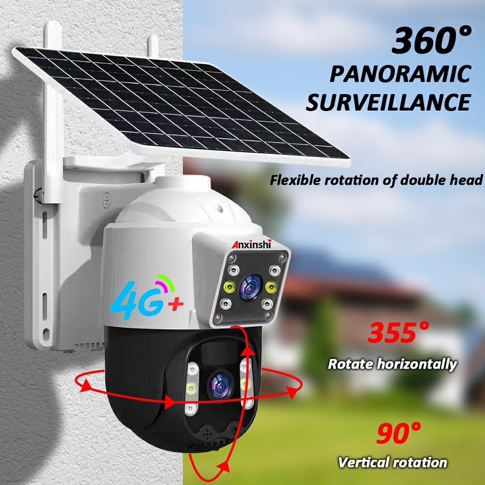 Anxinshi Factory V380PRO 4G Dual lens Motion Detect Auto Tracking Solar PTZ Sim Card 10000mah Low-Power Battery Network Camera