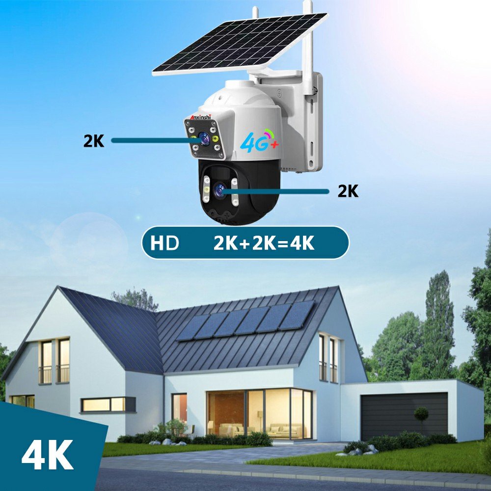 Anxinshi Factory V380PRO 4G Dual lens Motion Detect Auto Tracking Solar PTZ Sim Card 10000mah Low-Power Battery Network Camera