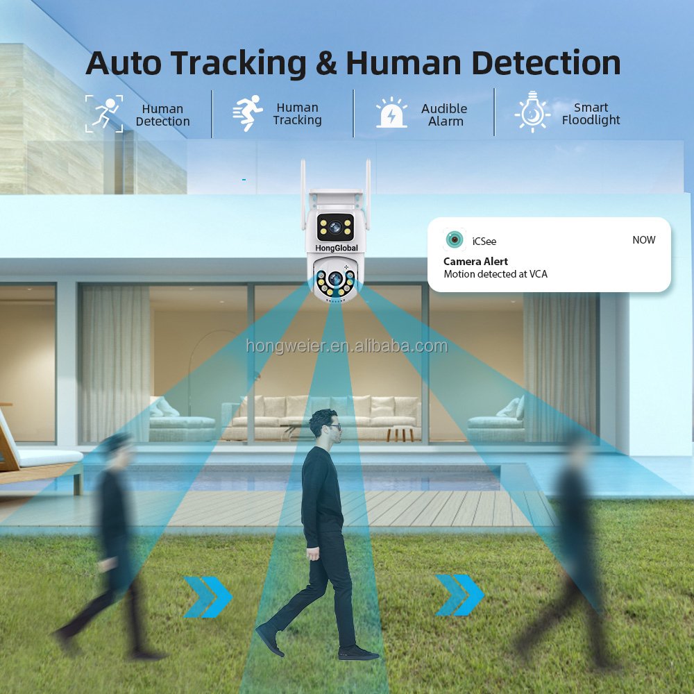 HongGlobal 8MP WiFi Outdoor Wireless Surveillance PTZ Camera 360 4K Dual Lens IP Home Icsee WiFi CCTV Security Network Camera