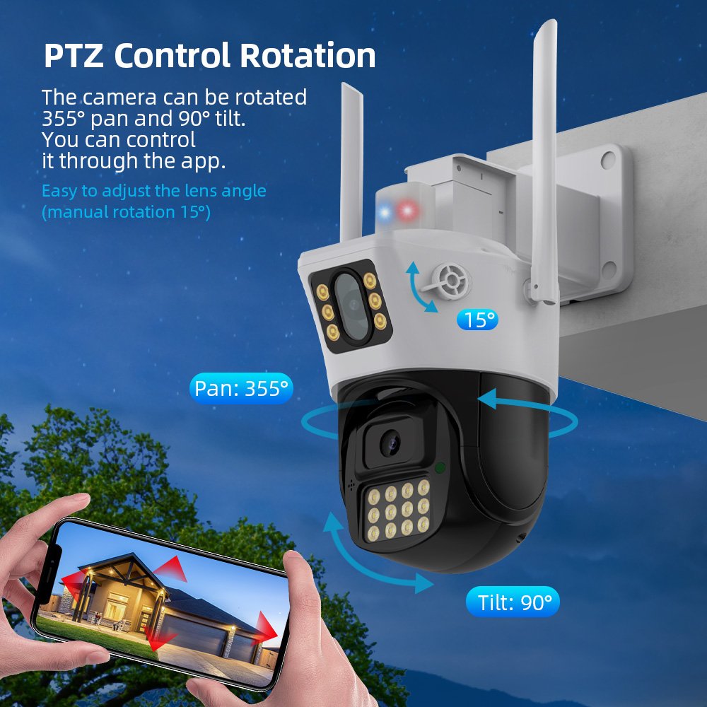 360 Degree Panoramic Bullet Smart ICSEE Camera Dual Lens Siren Alarm 6MP PTZ WIFI Camera Outdoor CCTV Security IP Network Camera