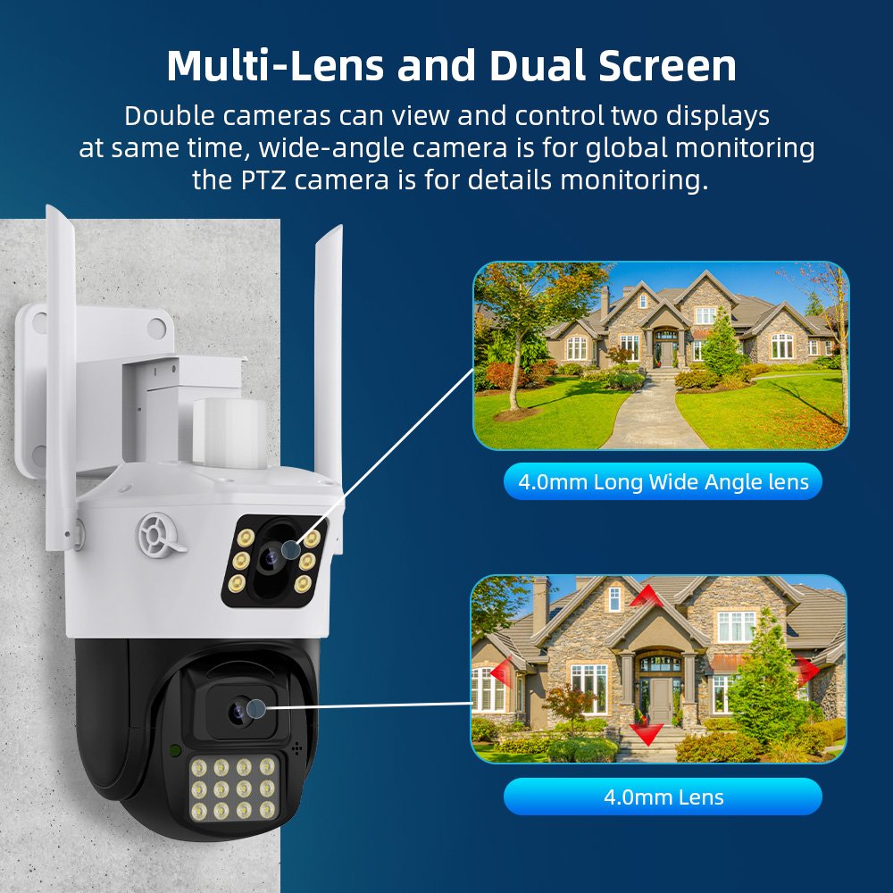 360 Degree Panoramic Bullet Smart ICSEE Camera Dual Lens Siren Alarm 6MP PTZ WIFI Camera Outdoor CCTV Security IP Network Camera