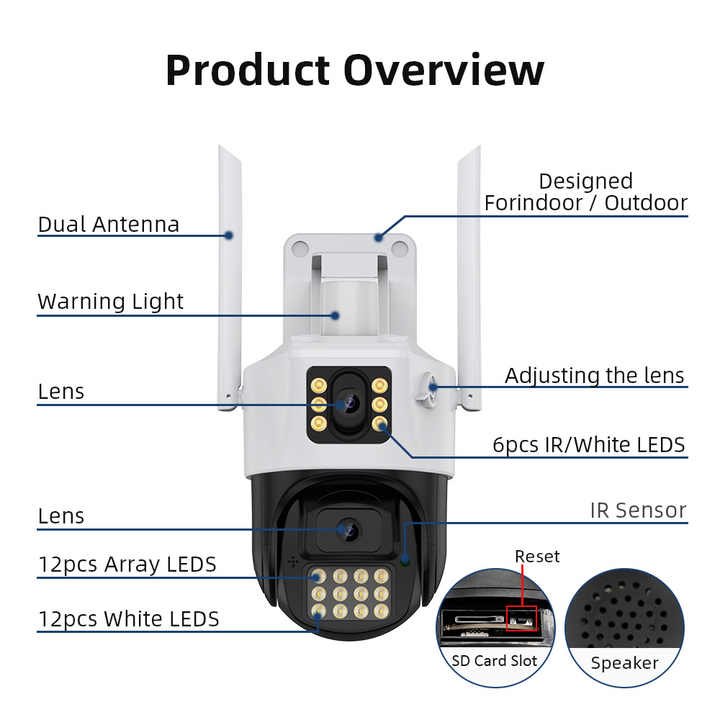 360 Degree Panoramic Bullet Smart ICSEE Camera Dual Lens Siren Alarm 6MP PTZ WIFI Camera Outdoor CCTV Security IP Network Camera