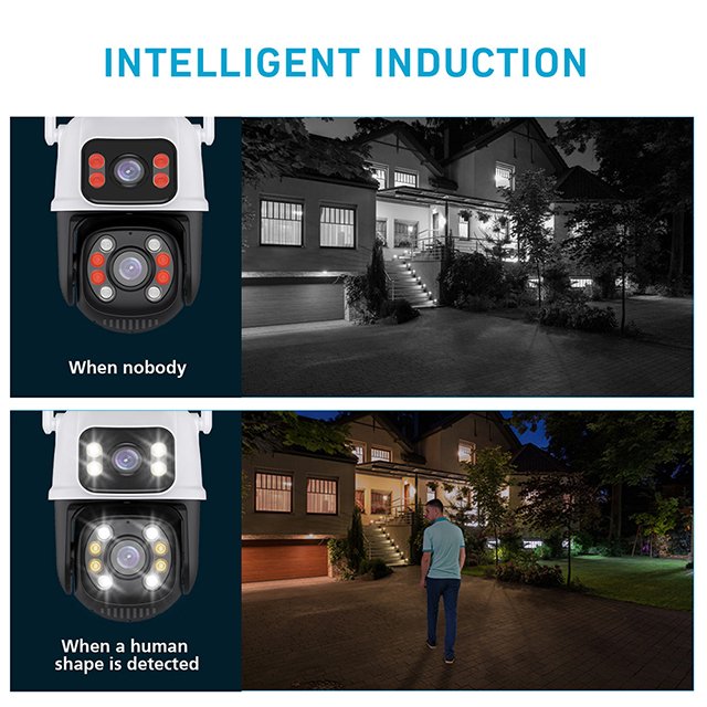 8MP 4K Wifi Outdoor Video Surveillance Cameras Dual Lens Dual Screen Night Vision Auto Tracking Pan-Tilt Function CMOS SD Card