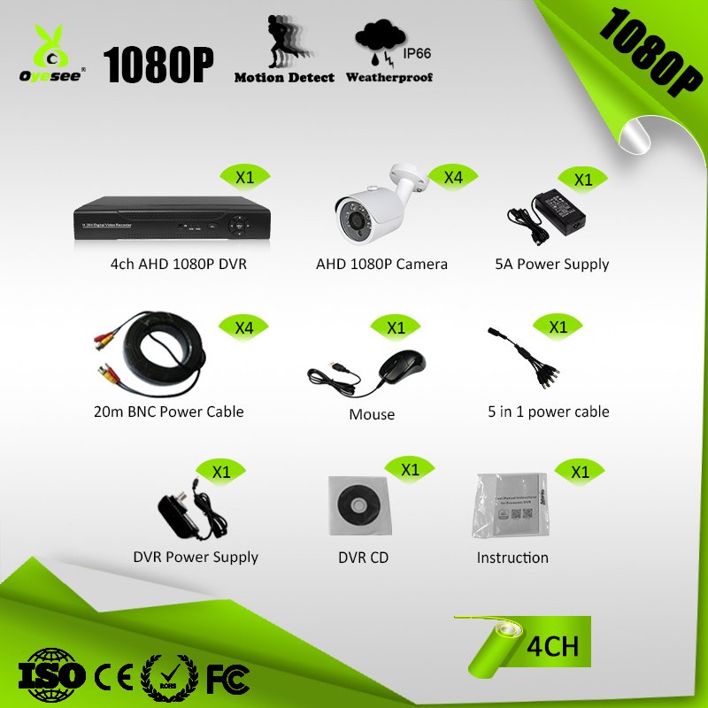 Xmeye APP 4 Channels AHD TVI CVI DVR Kits 2mp Customized Logo Outdoor H.265 Analog Security System for Home Motion Detection