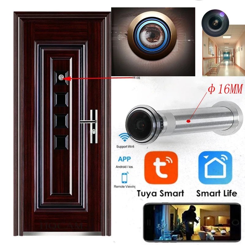 Tuya Door Eye Hole Security 1080P HD 2.1mm Lens Wide Angle FishEye CCTV Network Mini Peephole Door WifI Camera P2P SD Card Slot