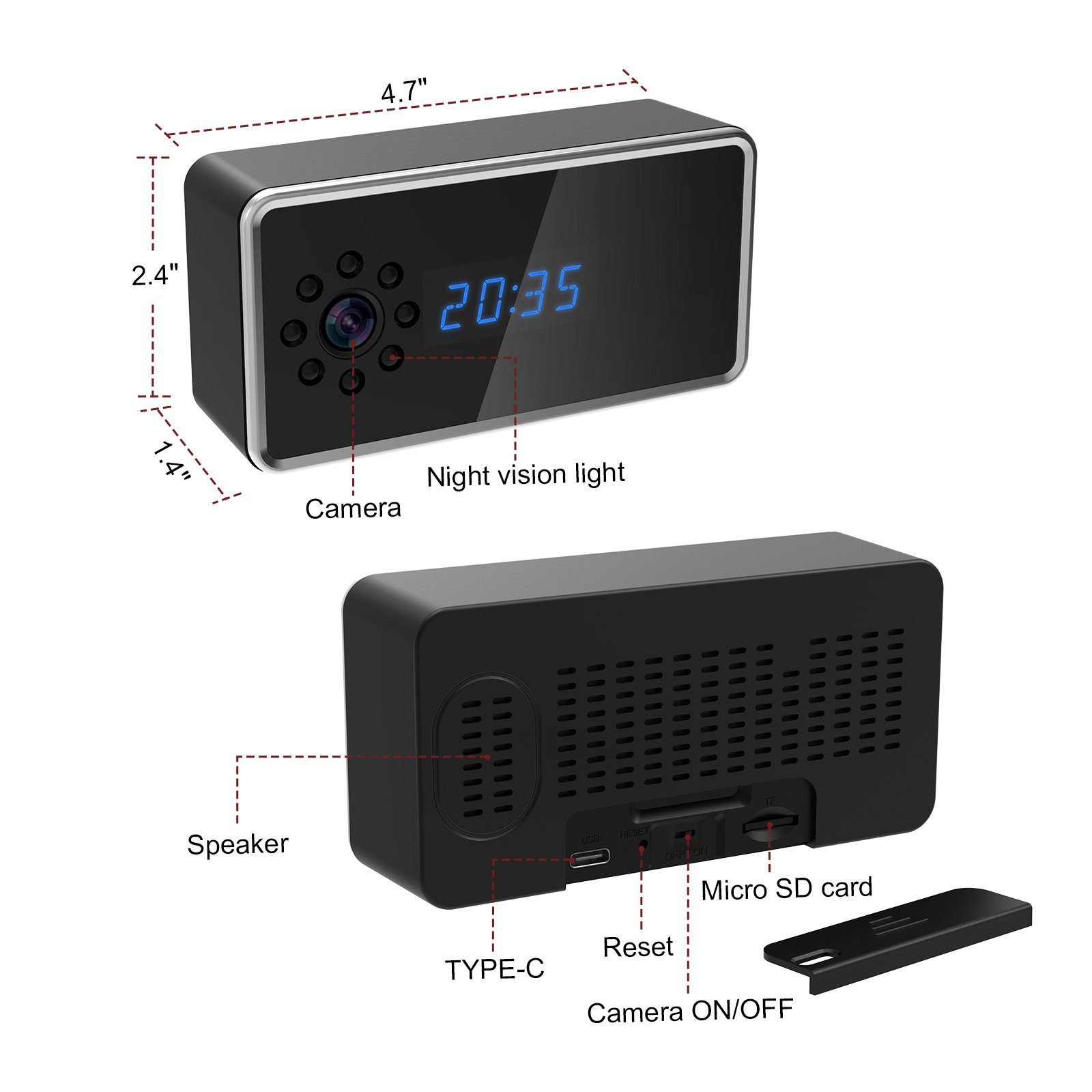 Multi-user real time sharing motion detection real HD 1080P video call security clock camera