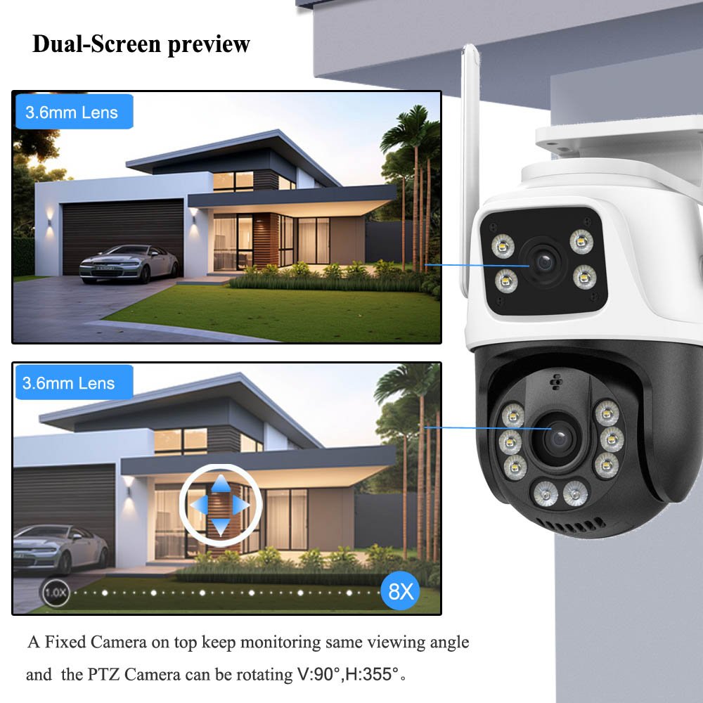 China Top 10 cctv camera factory icsee Outdoor dual lens wifi home security cctv camera 12V 360 dual screen mini wifi cameras