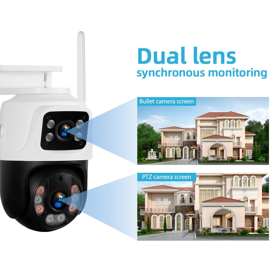 KERUI Dual Lens Network Camera Motion Detection 6MP WIFI Outdoor Camera IP66 Waterproof ICSEE PTZ Outdoor Camera Security System