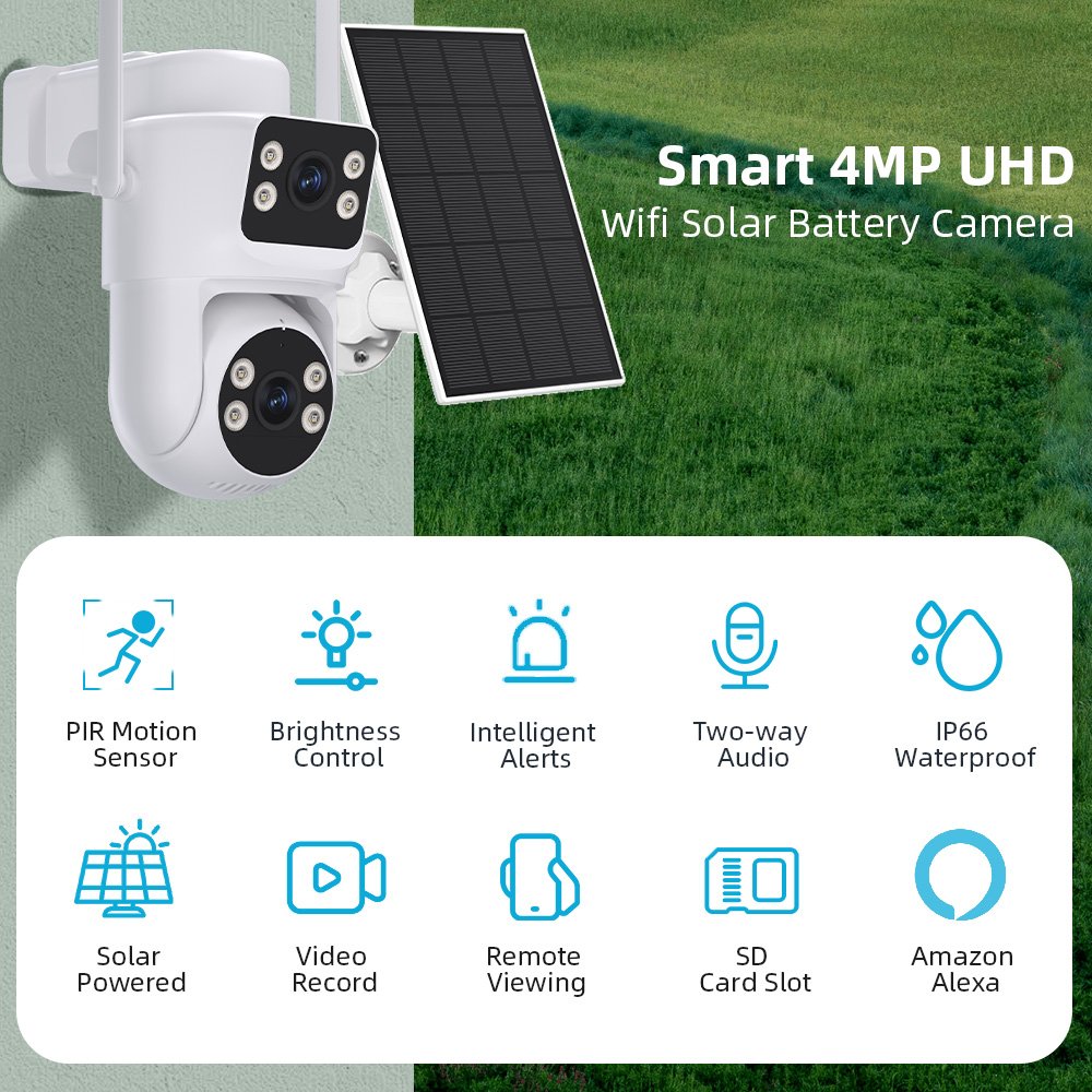 Anboqi-Q10 Outdoor Wireless CCTV Dual Lens Security Network Ptz Camera 4mp Auto Tracking supervisory Wifi Dual Lens solar Camera