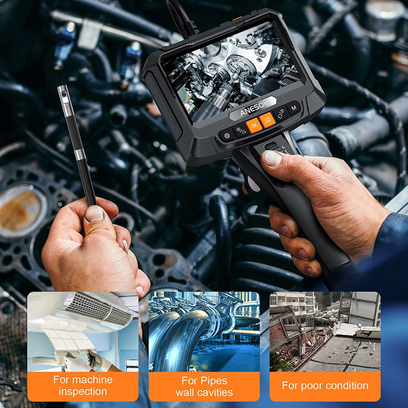 Dual Lens Inspection Videoscope Handheld 360 Degree Rotate 4 Way Articulating Borescope Camera Cars Industrial Endoscope Camera