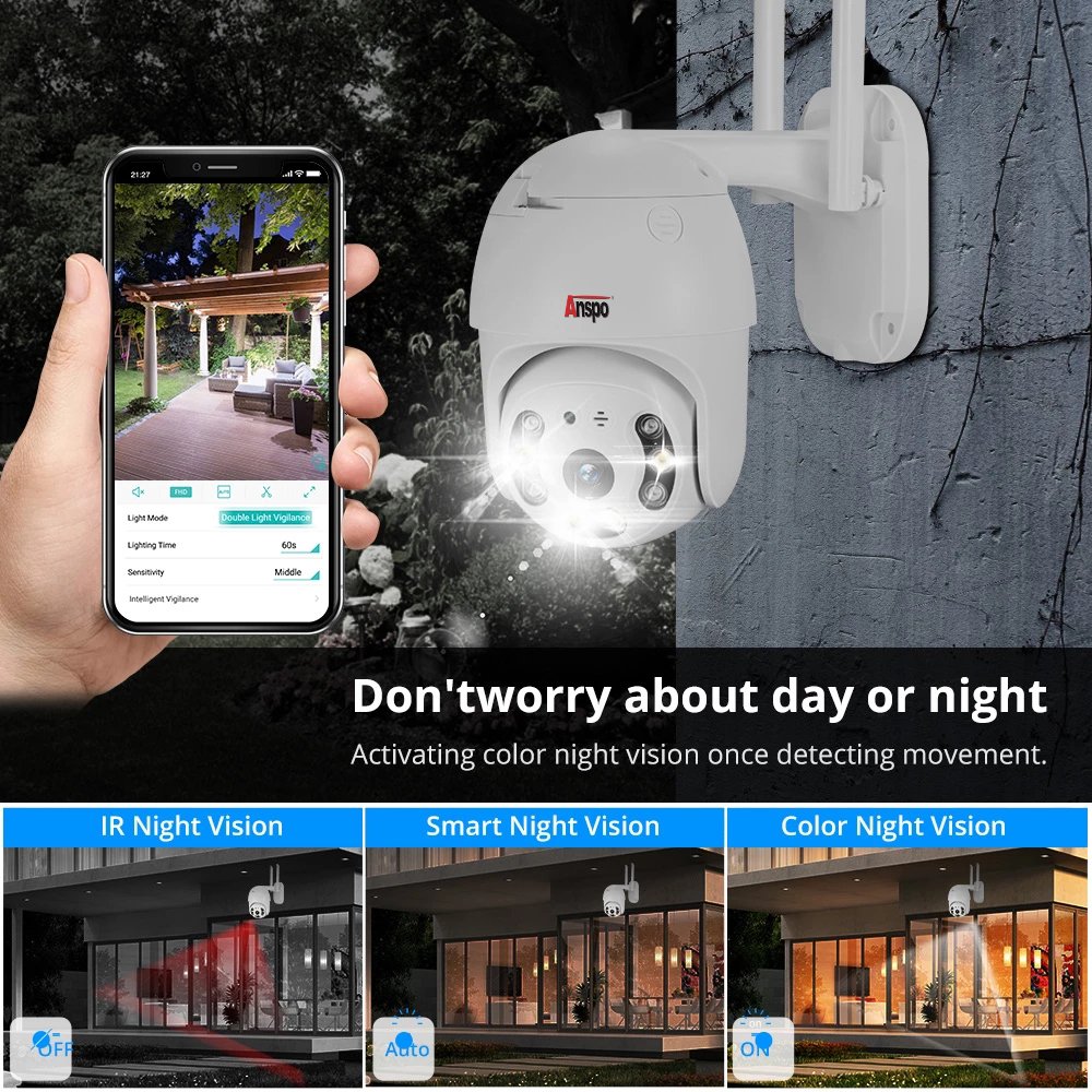 Anspo Smart Wifi Mini PTZ Cam 3MP Outdoor Wireless Outdoor IP Monitor night vision network camera