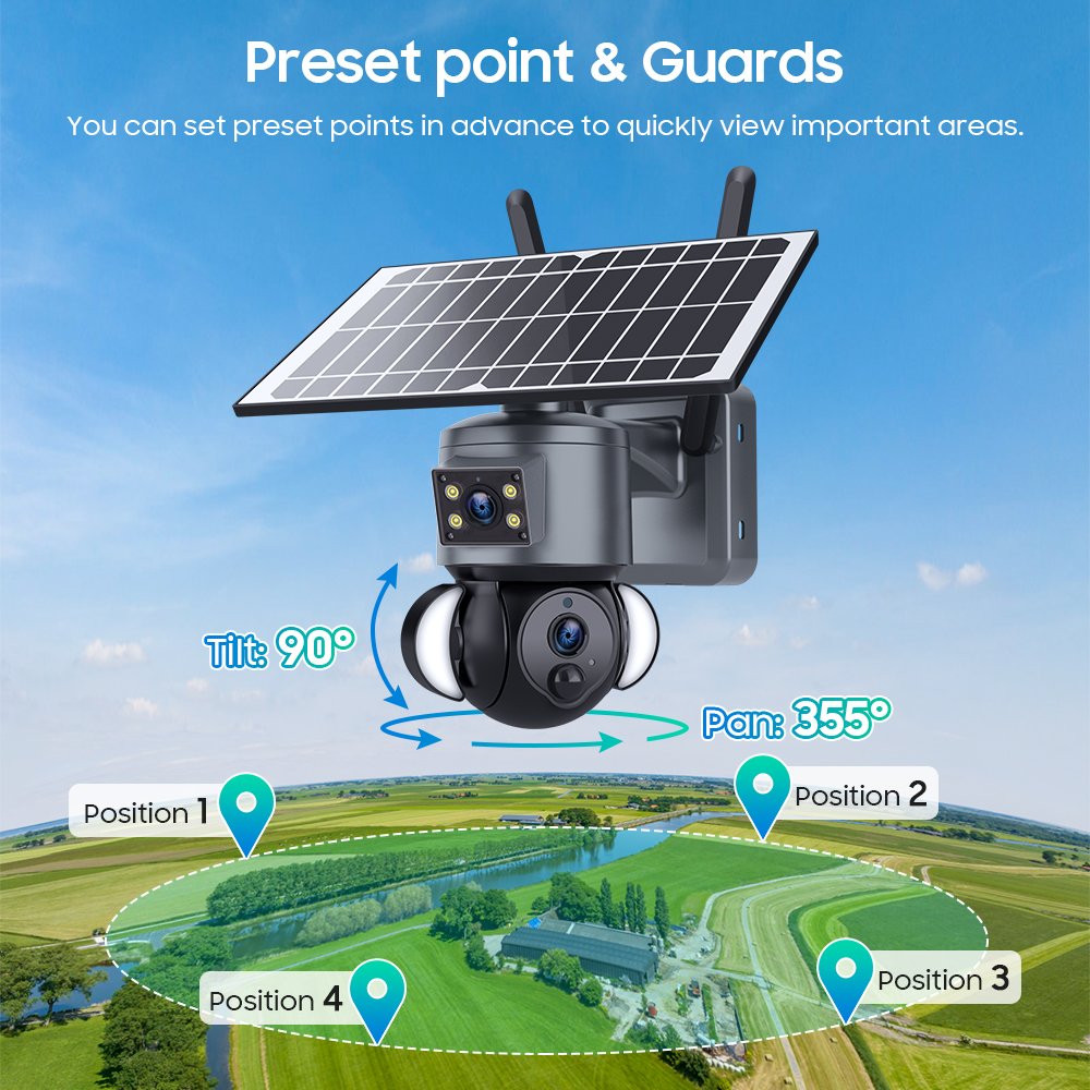 Rscamtom Ubox 4G camera 6MP dual lens solar camera color night vision motion detection wifi solar camera