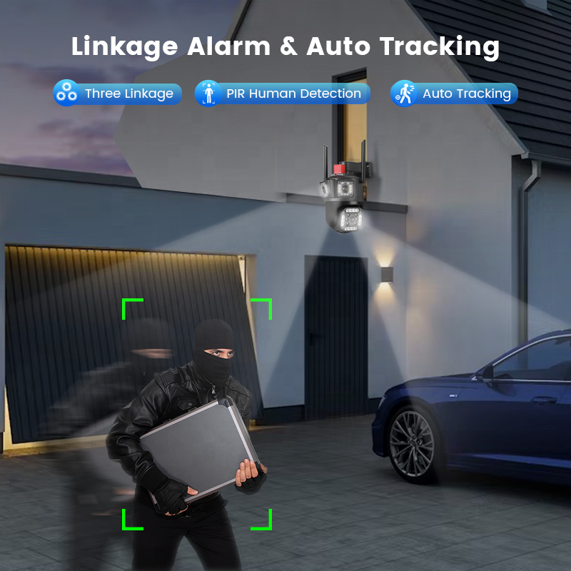 Three lens alarm linkage v380pro app wifi ptz camera smart motion & human detection v380 security wireless network camera