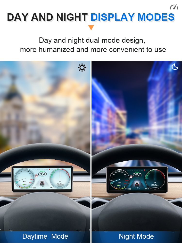 2024 Temart Car Instrument Cluster Dashboard Panel Lcd Monitor Multimedia Speedometer Miles For Tesla Model 3/Y