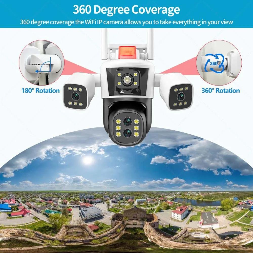 8K 16MP 4 lens 3-Screen 10X Optical Zoom IP cctv surveillance camera wifi Color Night Vision human detection Network camera