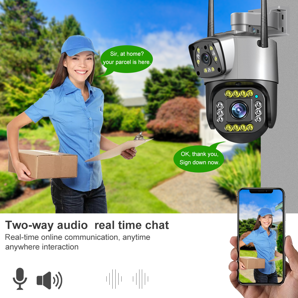 Hot Sales Dual Lens Wifi Network Camera Optical Zoom PTZ Motion Tracking Night Vision with CMOS Sensor for Indoor Security