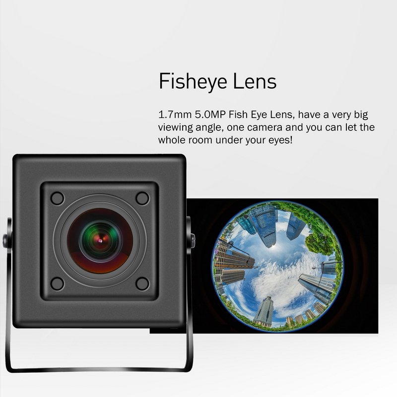 REVODATA Mini 5MP PoE IP Camera Fisheye Lens Indoor Security Surveillance Mini IP Camera POE CCTV Metal