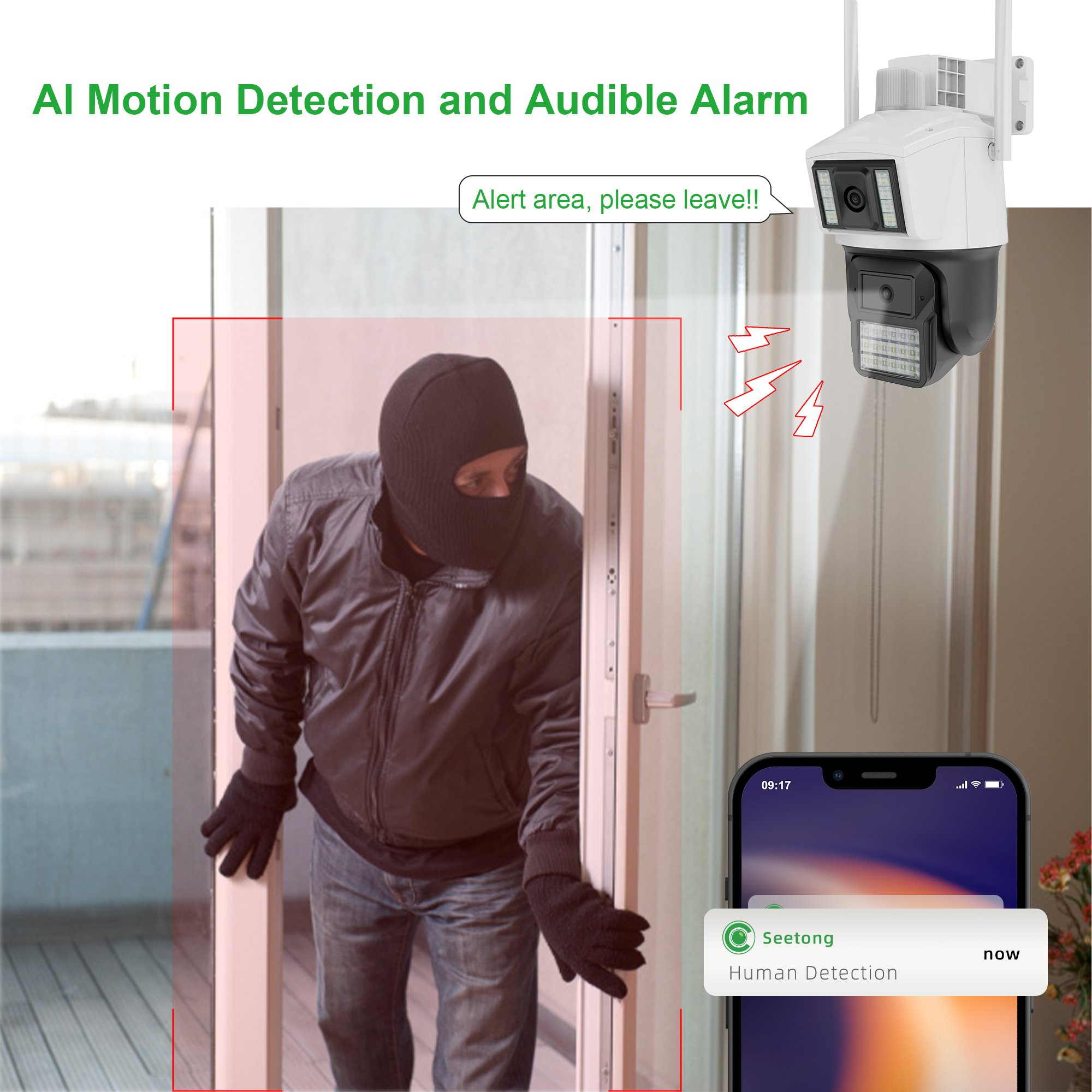 Outdoor Dual Lens network Camera 4MP Wireless Waterproof Wifi Dome Camera CCTV Starlight Night Vision PTZ Smart Security Camera