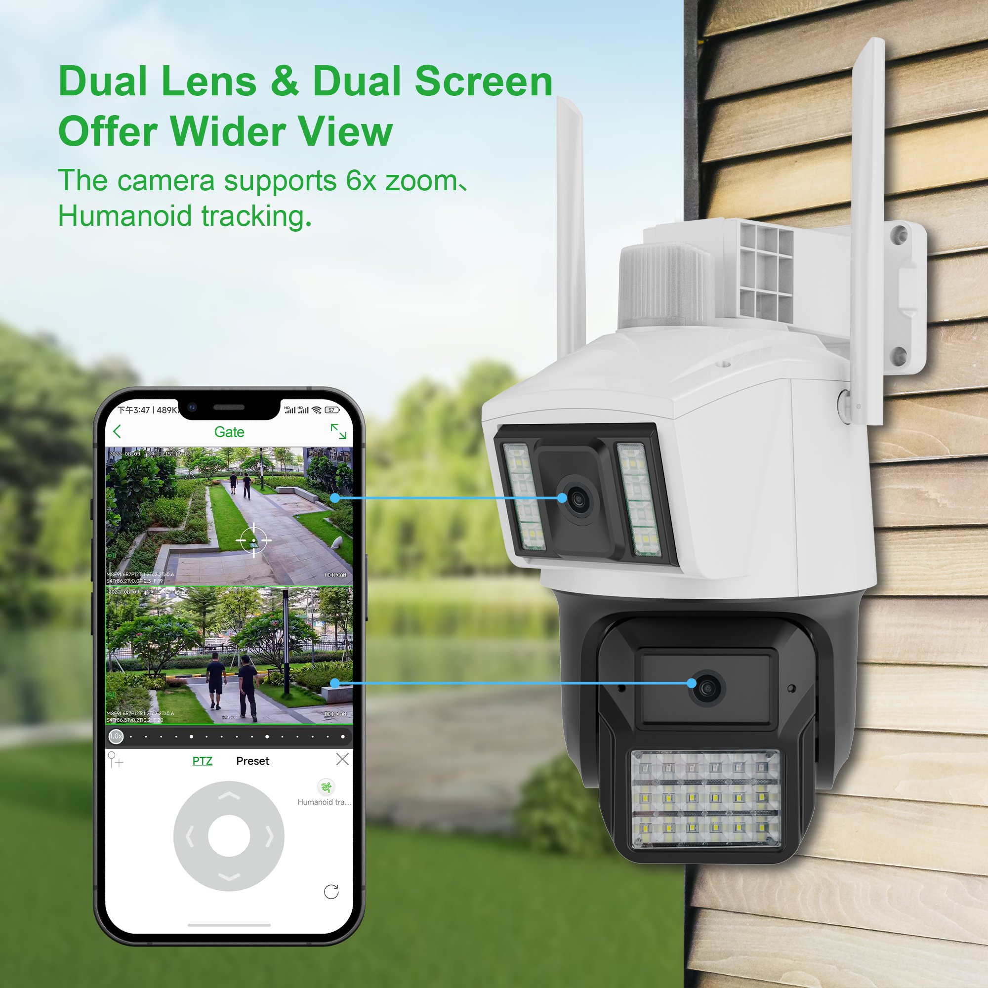 Outdoor Dual Lens network Camera 4MP Wireless Waterproof Wifi Dome Camera CCTV Starlight Night Vision PTZ Smart Security Camera