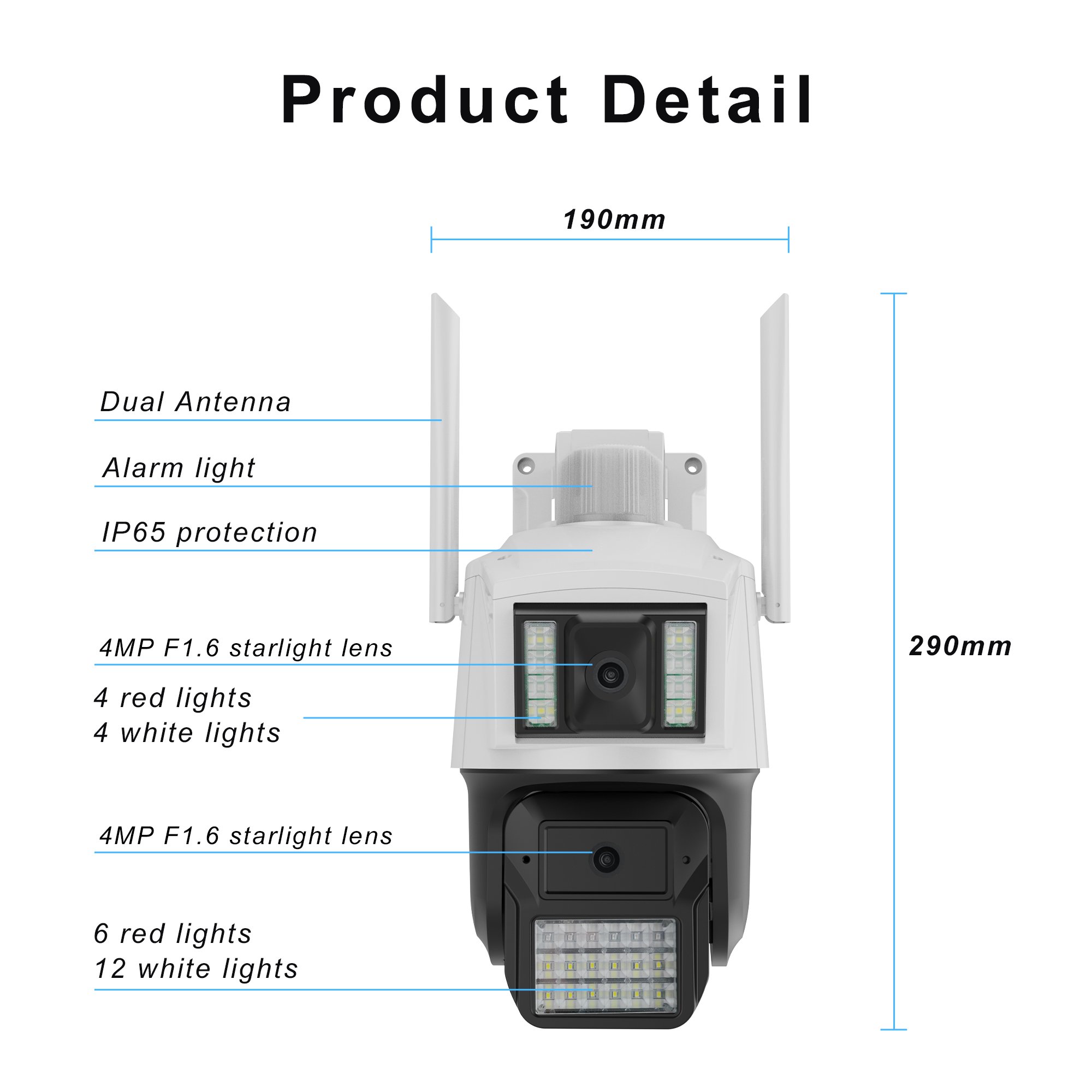 Outdoor Dual Lens network Camera 4MP Wireless Waterproof Wifi Dome Camera CCTV Starlight Night Vision PTZ Smart Security Camera