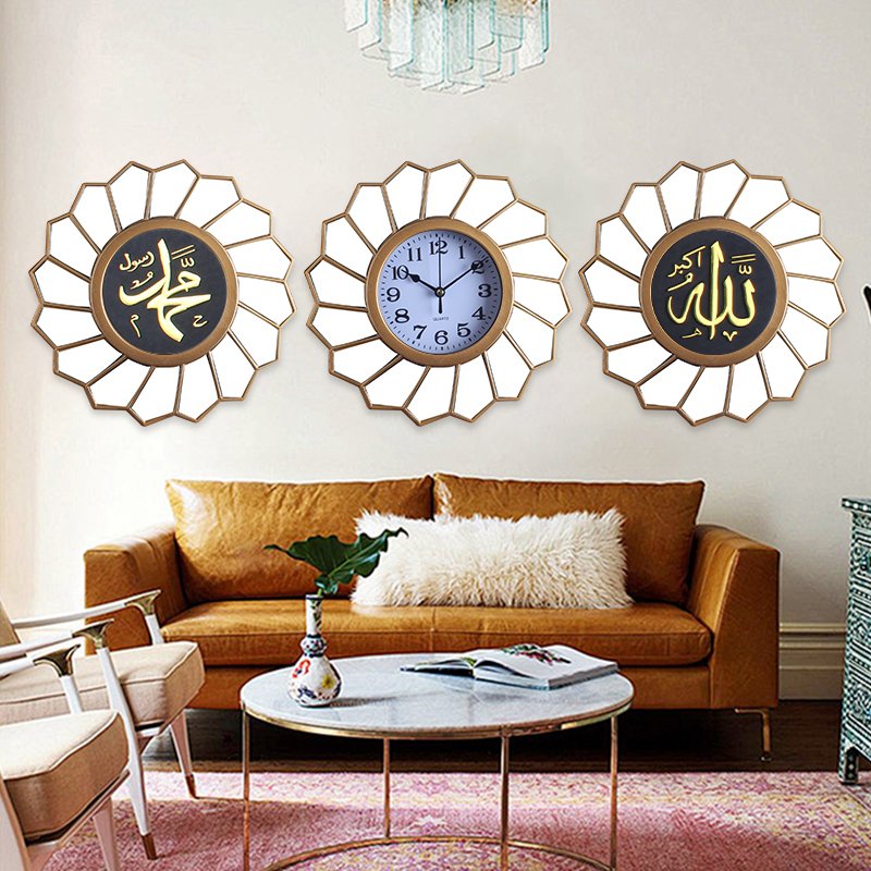 Modern home wall decoration Muslim wall clock set plastic photo frame three-dimensional clock