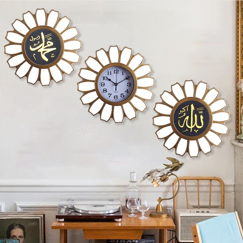 Modern home wall decoration Muslim wall clock set plastic photo frame three-dimensional clock