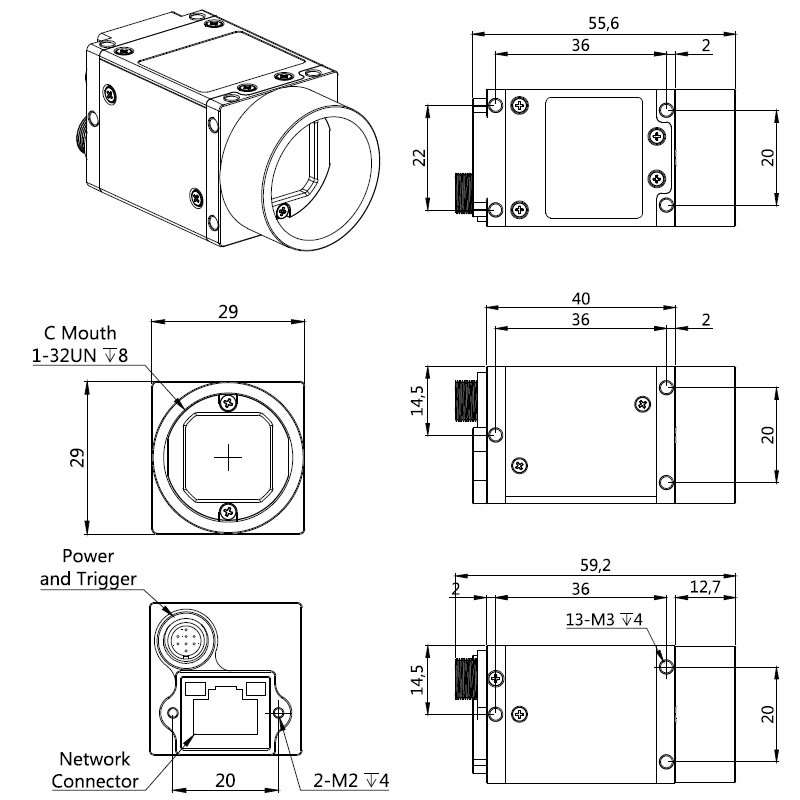 HT-GE31GC-T GigE 0.36MP 108fps 1/3" Color Ethernet Machine Vision Global Shutter Industrial Camera C-Mouth MT9V024 Sensor