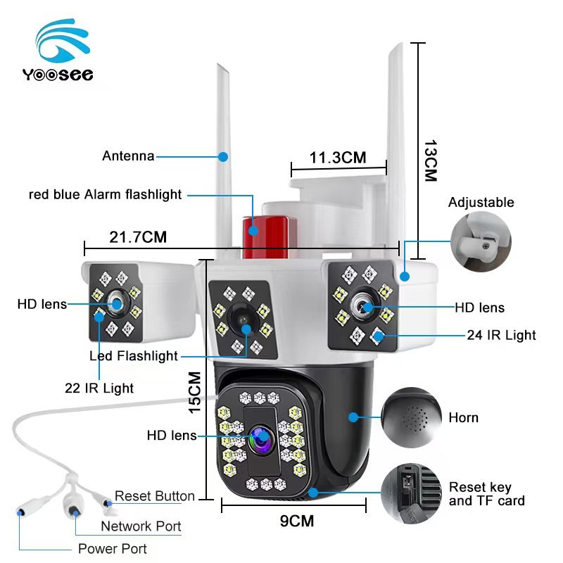 Yoosee App Factory price 3 lens 3 views wireless cctv camera network WIFI Security Camera outdoor PTZ 360 IP Camera