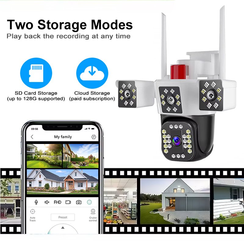Yoosee App Factory price 3 lens 3 views wireless cctv camera network WIFI Security Camera outdoor PTZ 360 IP Camera