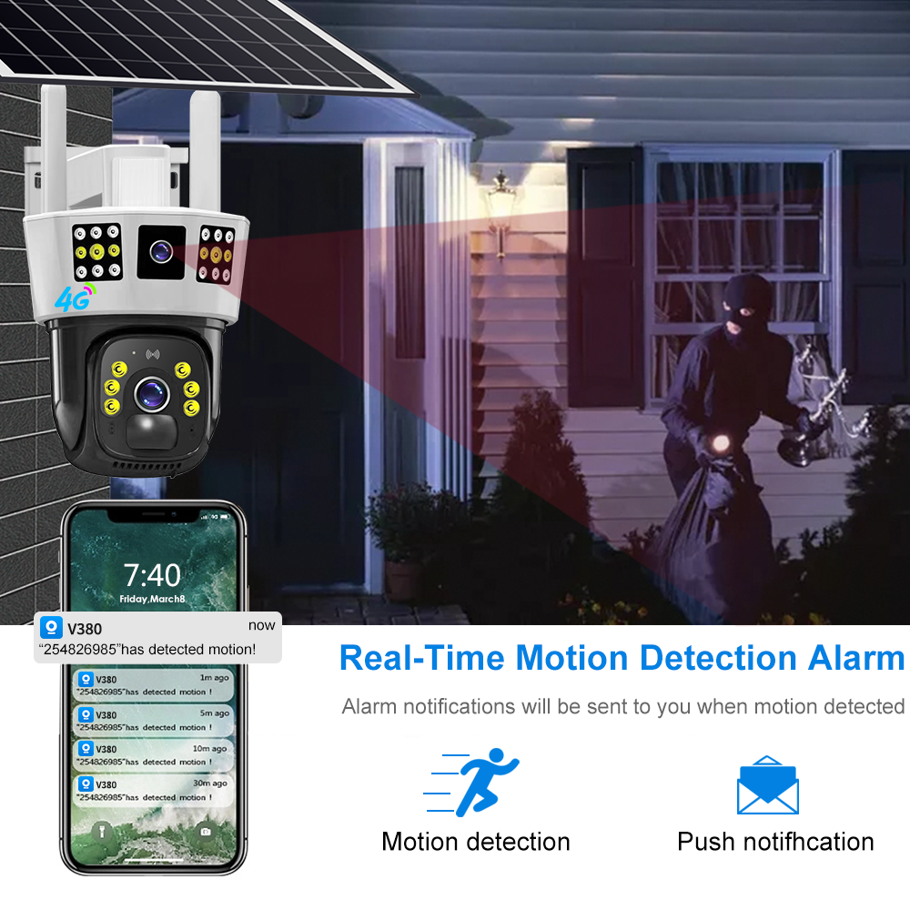OEM 4MP Solar Panel Battery Power IP Camera PIR 4G Network Security Camera Waterproof Outdoor GSM SIM Card PTZ 4G Camera
