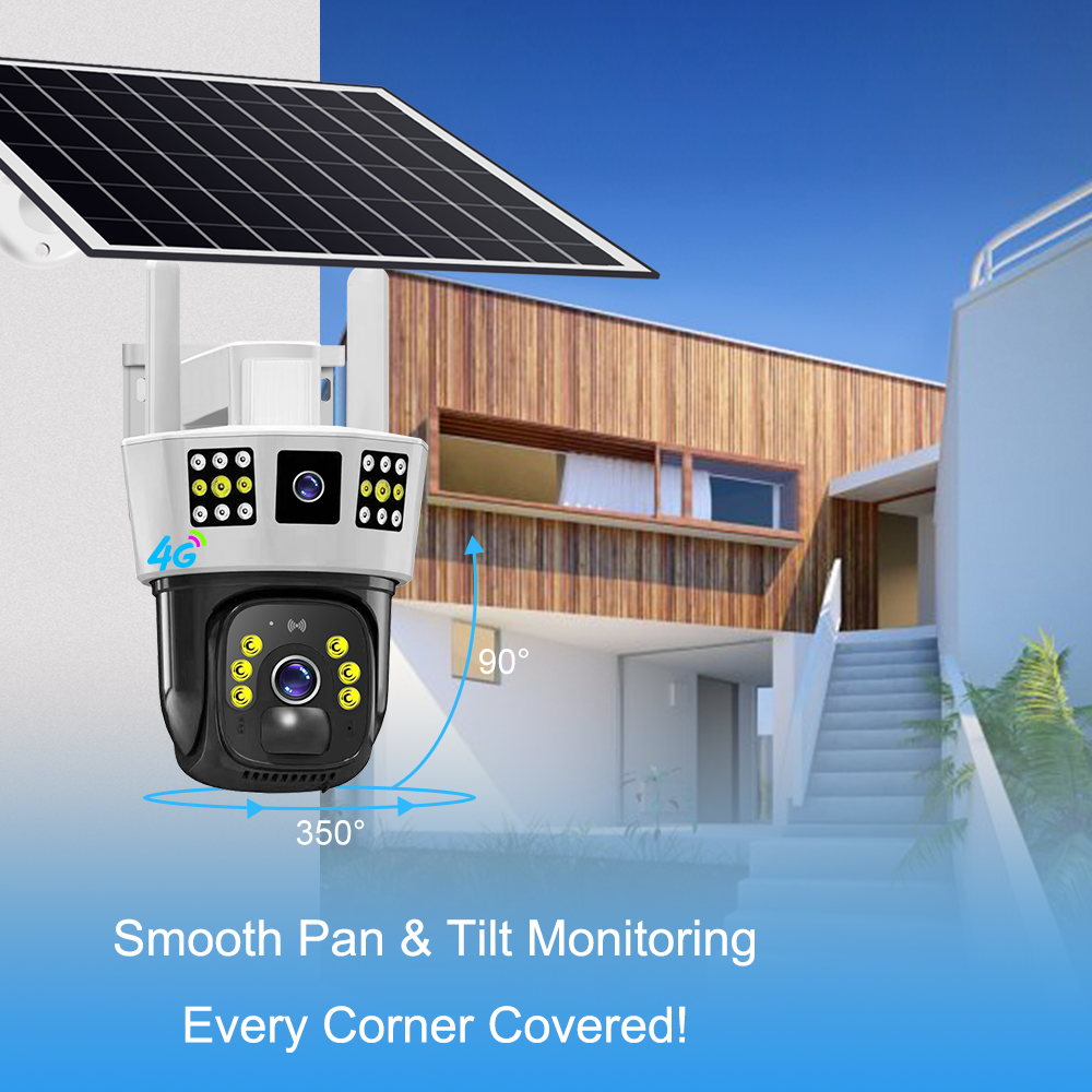 OEM 4MP Solar Panel Battery Power IP Camera PIR 4G Network Security Camera Waterproof Outdoor GSM SIM Card PTZ 4G Camera